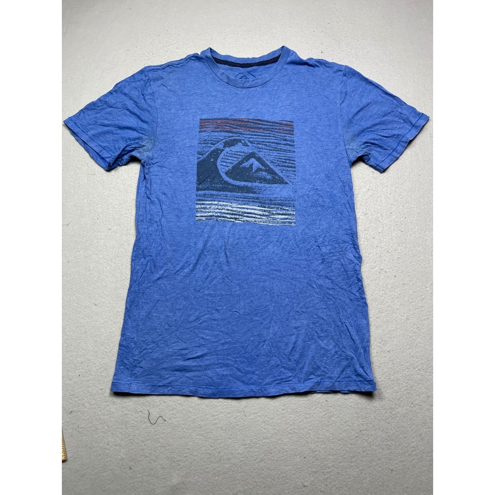 Quiksilver T Shirt Poly Cotton Blue Heather Graphic Medium Mens